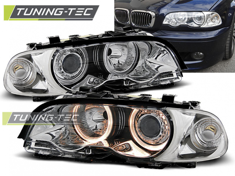 Upgrade Design Angel Eyes Scheinwerfer für BMW 3er E46 Lim./Touring/Coupe/Cabrio 99-01 Chrom Set